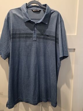 Travis Mathew Men's Polo XXL Heathered Blue Stripe Chest Pima Cotton Golf Polo